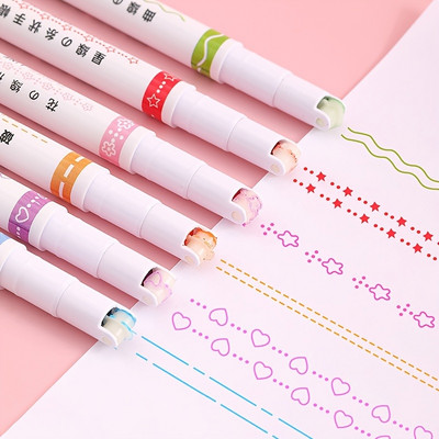 6 tk erinevat värvi erineva kõvera kujuga peente joontega, pliiatsid märkmete tegemiseks, pliiatsid teismelistele lastele päeviku kirjutamiseks