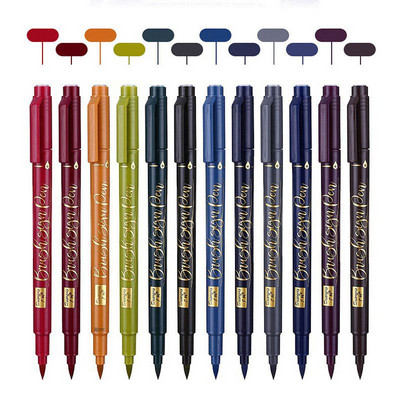 12 DB/Szett Retro kalligráfia toll ecset jelölők Aláírás Finom Liner Toll Art Marker nyers Manga színező Tervezés Vázlat