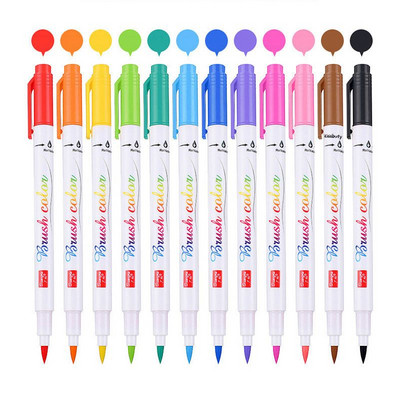 12 DB/Szett Retro kalligráfia toll ecset jelölők Aláírás Finom Liner Toll Art Marker nyers Manga színező Tervezés Vázlat