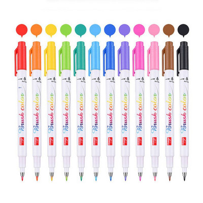 12 DB/Szett Retro kalligráfia toll ecset jelölők Aláírás Finom Liner Toll Art Marker nyers Manga színező Tervezés Vázlat