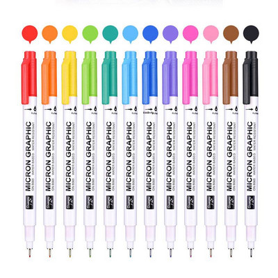 12 DB/Szett Retro kalligráfia toll ecset jelölők Aláírás Finom Liner Toll Art Marker nyers Manga színező Tervezés Vázlat