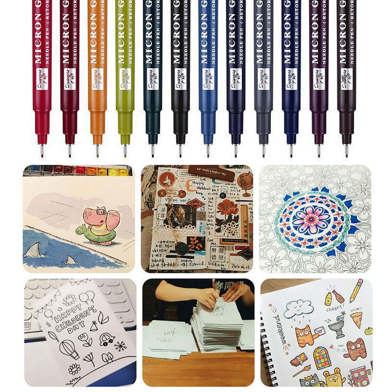 12PCS/Set Ретро калиграфия Pen Brush Markers Signature Lettering Fine Liner Pen Art Marker rawing Manga coloring Design Sketch