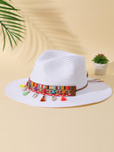 2023 Цветна плажна шапка с пискюл за жени Bohe Каубойски слънчеви шапки Лятна сламена шапка UV защита Празнична шапка на открито на едро