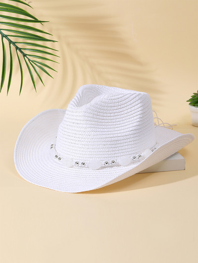2023 Цветна плажна шапка с пискюл за жени Bohe Каубойски слънчеви шапки Лятна сламена шапка UV защита Празнична шапка на открито на едро