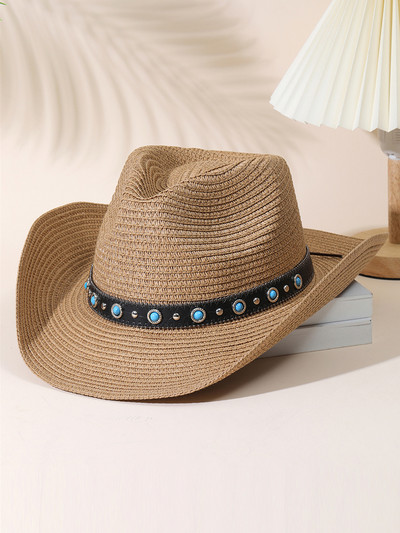 2023 Цветна плажна шапка с пискюл за жени Bohe Каубойски слънчеви шапки Лятна сламена шапка UV защита Празнична шапка на открито на едро