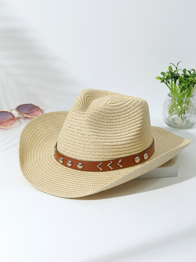 2023 Цветна плажна шапка с пискюл за жени Bohe Каубойски слънчеви шапки Лятна сламена шапка UV защита Празнична шапка на открито на едро