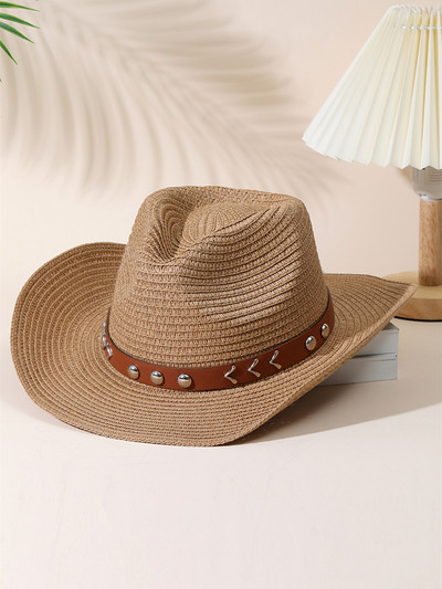 2023 Цветна плажна шапка с пискюл за жени Bohe Каубойски слънчеви шапки Лятна сламена шапка UV защита Празнична шапка на открито на едро