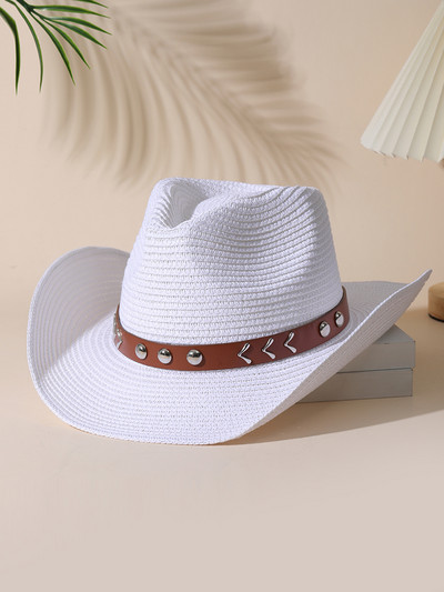 2023 Цветна плажна шапка с пискюл за жени Bohe Каубойски слънчеви шапки Лятна сламена шапка UV защита Празнична шапка на открито на едро