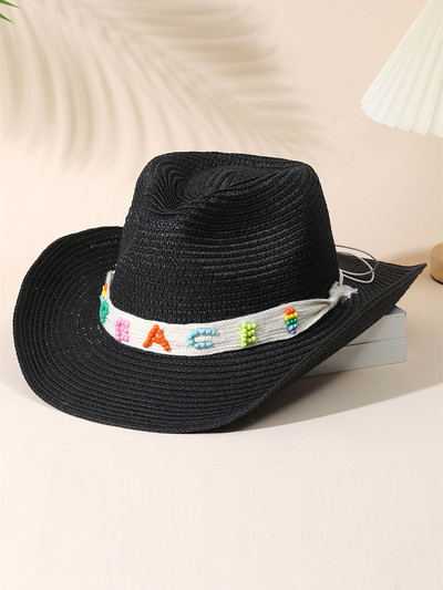 2023 Цветна плажна шапка с пискюл за жени Bohe Каубойски слънчеви шапки Лятна сламена шапка UV защита Празнична шапка на открито на едро