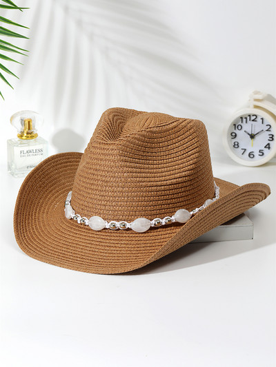 2023 Цветна плажна шапка с пискюл за жени Bohe Каубойски слънчеви шапки Лятна сламена шапка UV защита Празнична шапка на открито на едро