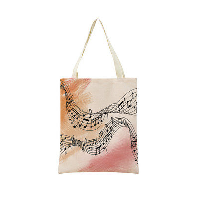Геометрична музикална нота с двустранен печат Еко пазарска чанта Дамска сгъваема ръчна чанта Преносима удобна чантичка за съхранение