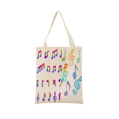 Геометрична музикална нота с двустранен печат Еко пазарска чанта Дамска сгъваема ръчна чанта Преносима удобна чантичка за съхранение