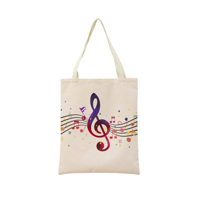 Геометрична музикална нота с двустранен печат Еко пазарска чанта Дамска сгъваема ръчна чанта Преносима удобна чантичка за съхранение