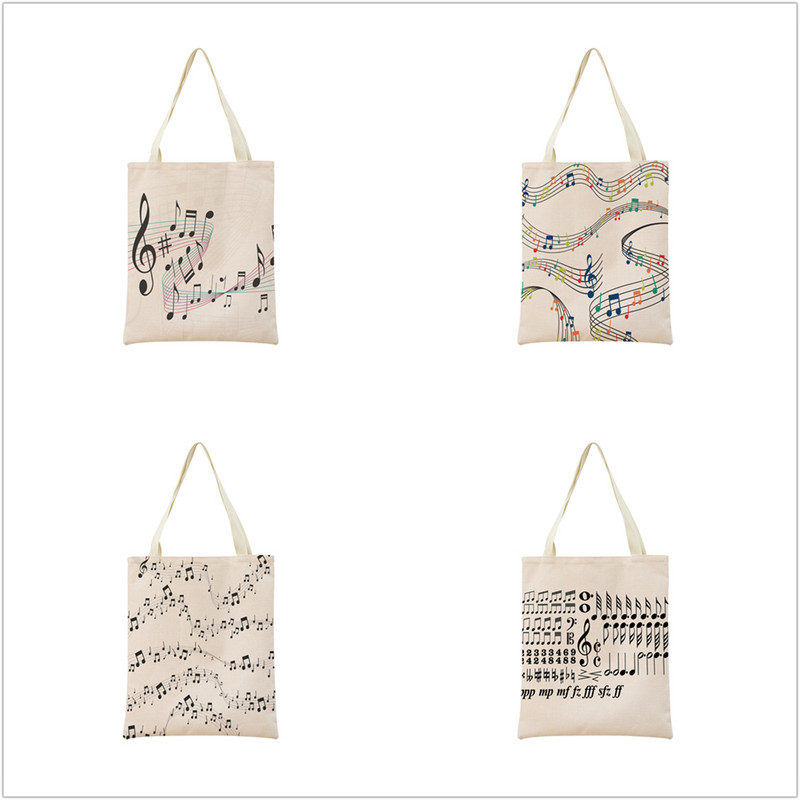 Геометрична музикална нота с двустранен печат Еко пазарска чанта Дамска сгъваема ръчна чанта Преносима удобна чантичка за съхранение