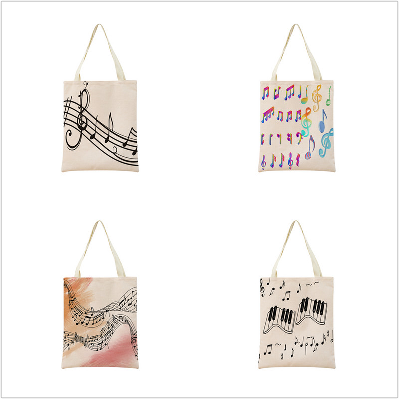 Геометрична музикална нота с двустранен печат Еко пазарска чанта Дамска сгъваема ръчна чанта Преносима удобна чантичка за съхранение