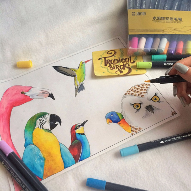 1 бр. Акварелни маркери Рисуване Живопис Водно оцветяване Четка Писалка Двоен връх Глава Художествени принадлежности Произволен цвят Чисто нов арт проект