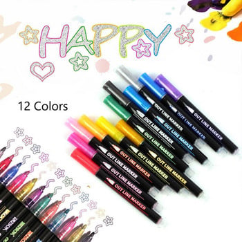 Double Line Outline Markers Pens 8/12 Colors Highlighter Pen Art Maker Pen For Art Painting Σχολικά είδη γραφής