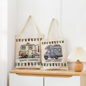 Cartoon Happy Camper Car Пазарна чанта с двустранен печат Екологична сгъваема дамска чанта Студентска външна чанта 2 размера