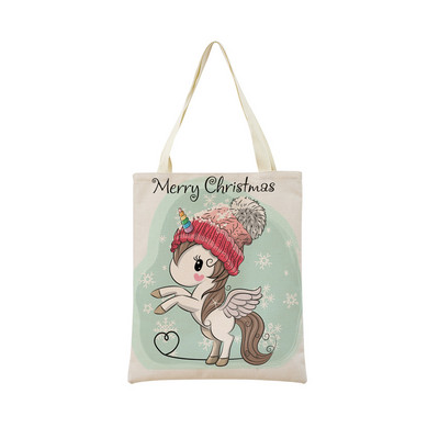 Сладък анимационен еднорог Пегас, ленена пазарска чанта Двустранна щампа с дизайн, сгъваема дамска чанта, преносима, удобна чанта за съхранение