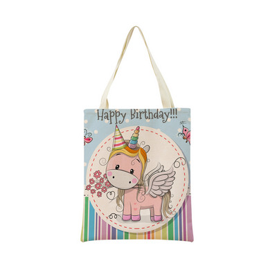 Сладък анимационен еднорог Пегас, ленена пазарска чанта Двустранна щампа с дизайн, сгъваема дамска чанта, преносима, удобна чанта за съхранение
