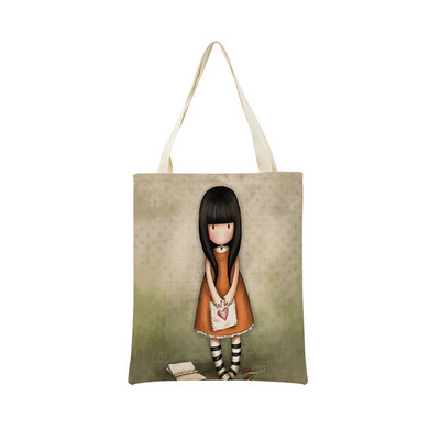 Сладко, прекрасно малко момиче Пазарска чанта с двустранен печат Сгъваема екологична чанта Студентска дамска преносима чанта на открито