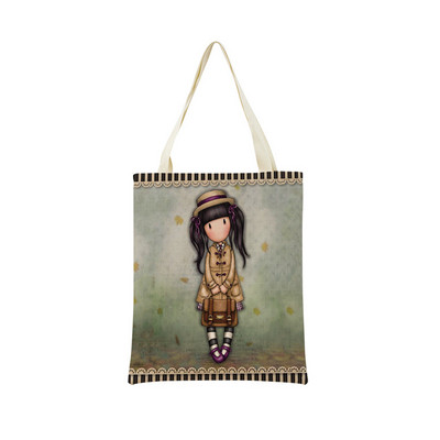 Сладко, прекрасно малко момиче Пазарска чанта с двустранен печат Сгъваема екологична чанта Студентска дамска преносима чанта на открито