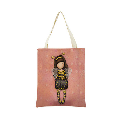 Сладко, прекрасно малко момиче Пазарска чанта с двустранен печат Сгъваема екологична чанта Студентска дамска преносима чанта на открито