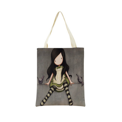 Сладко, прекрасно малко момиче Пазарска чанта с двустранен печат Сгъваема екологична чанта Студентска дамска преносима чанта на открито