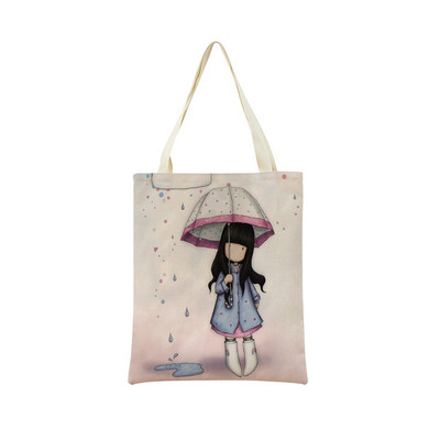 Сладко, прекрасно малко момиче Пазарска чанта с двустранен печат Сгъваема екологична чанта Студентска дамска преносима чанта на открито