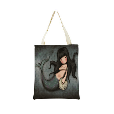 Сладко, прекрасно малко момиче Пазарска чанта с двустранен печат Сгъваема екологична чанта Студентска дамска преносима чанта на открито