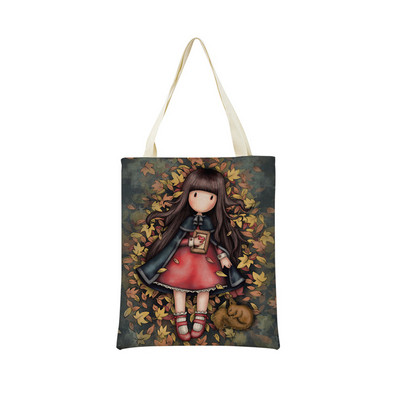 Сладко, прекрасно малко момиче Пазарска чанта с двустранен печат Сгъваема екологична чанта Студентска дамска преносима чанта на открито