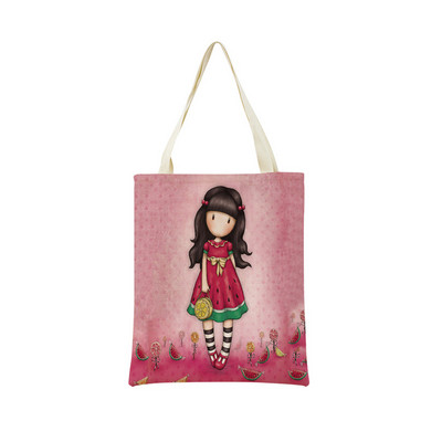 Сладко, прекрасно малко момиче Пазарска чанта с двустранен печат Сгъваема екологична чанта Студентска дамска преносима чанта на открито