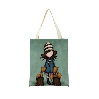 Сладко, прекрасно малко момиче Пазарска чанта с двустранен печат Сгъваема екологична чанта Студентска дамска преносима чанта на открито