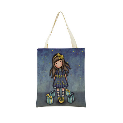 Сладко, прекрасно малко момиче Пазарска чанта с двустранен печат Сгъваема екологична чанта Студентска дамска преносима чанта на открито