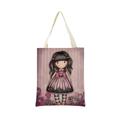 Сладко, прекрасно малко момиче Пазарска чанта с двустранен печат Сгъваема екологична чанта Студентска дамска преносима чанта на открито