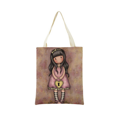 Сладко, прекрасно малко момиче Пазарска чанта с двустранен печат Сгъваема екологична чанта Студентска дамска преносима чанта на открито