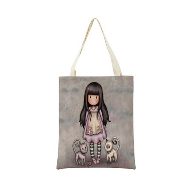 Сладко, прекрасно малко момиче Пазарска чанта с двустранен печат Сгъваема екологична чанта Студентска дамска преносима чанта на открито