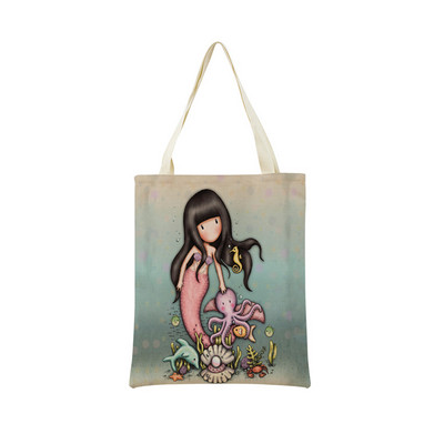 Сладко, прекрасно малко момиче Пазарска чанта с двустранен печат Сгъваема екологична чанта Студентска дамска преносима чанта на открито