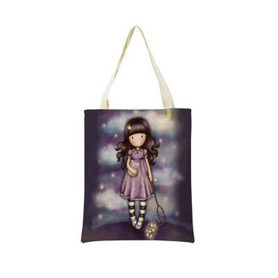 Сладко, прекрасно малко момиче Пазарска чанта с двустранен печат Сгъваема екологична чанта Студентска дамска преносима чанта на открито