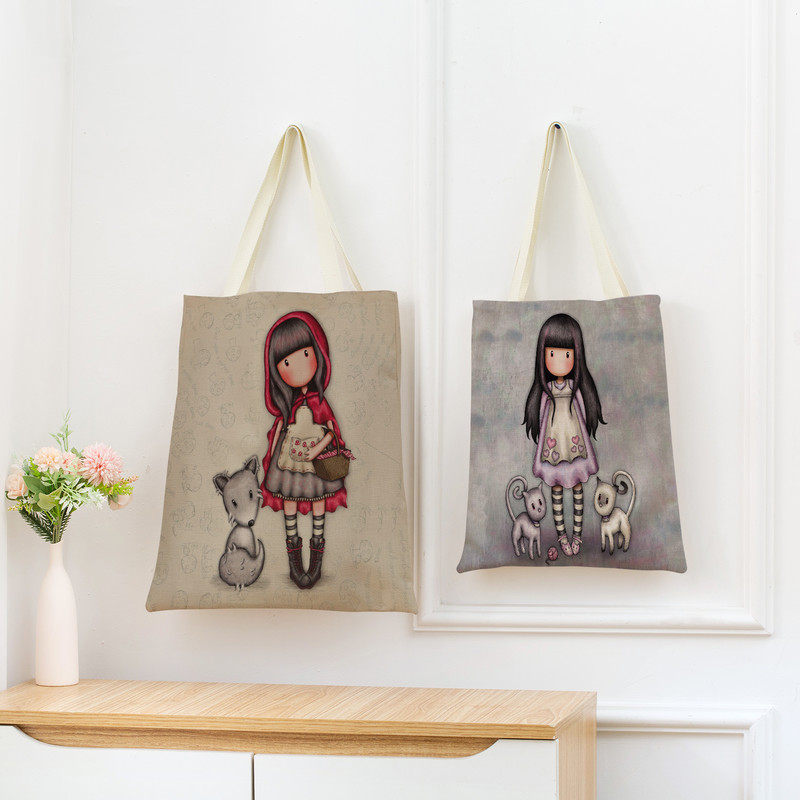 Сладко, прекрасно малко момиче Пазарска чанта с двустранен печат Сгъваема екологична чанта Студентска дамска преносима чанта на открито