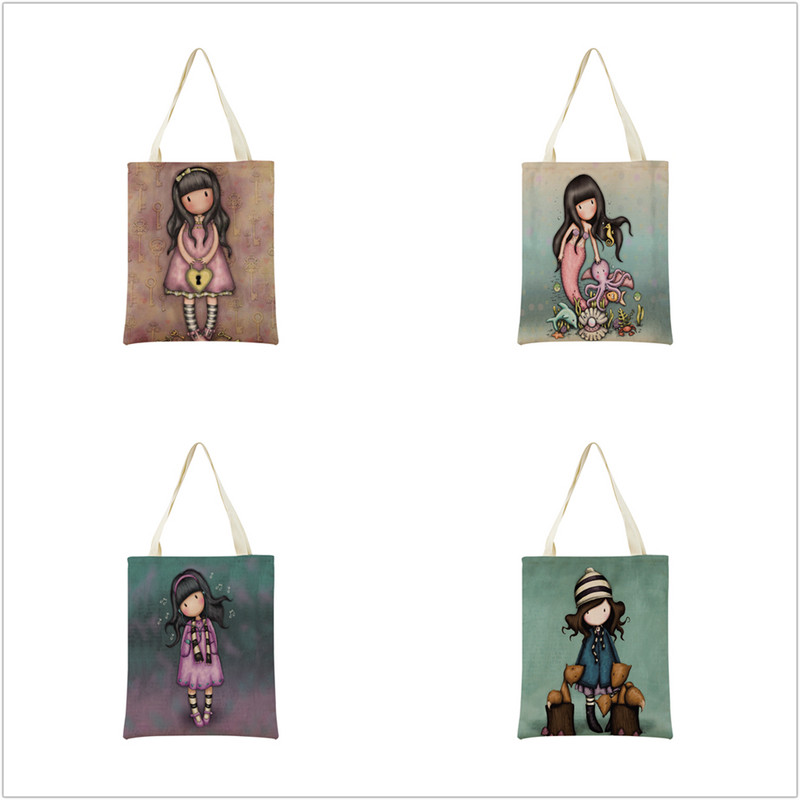 Сладко, прекрасно малко момиче Пазарска чанта с двустранен печат Сгъваема екологична чанта Студентска дамска преносима чанта на открито