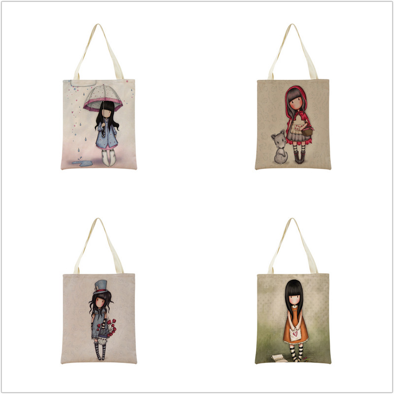 Сладко, прекрасно малко момиче Пазарска чанта с двустранен печат Сгъваема екологична чанта Студентска дамска преносима чанта на открито