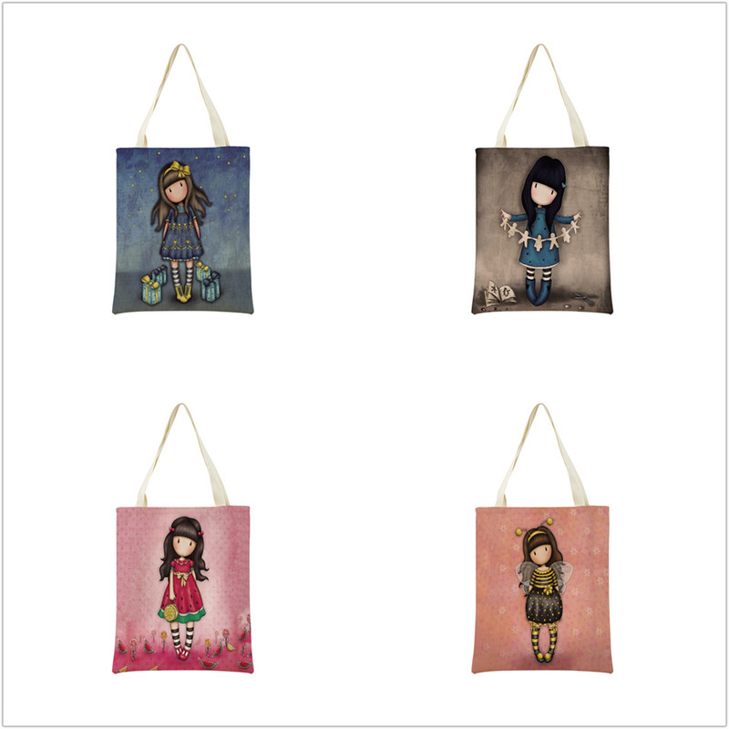 Сладко, прекрасно малко момиче Пазарска чанта с двустранен печат Сгъваема екологична чанта Студентска дамска преносима чанта на открито