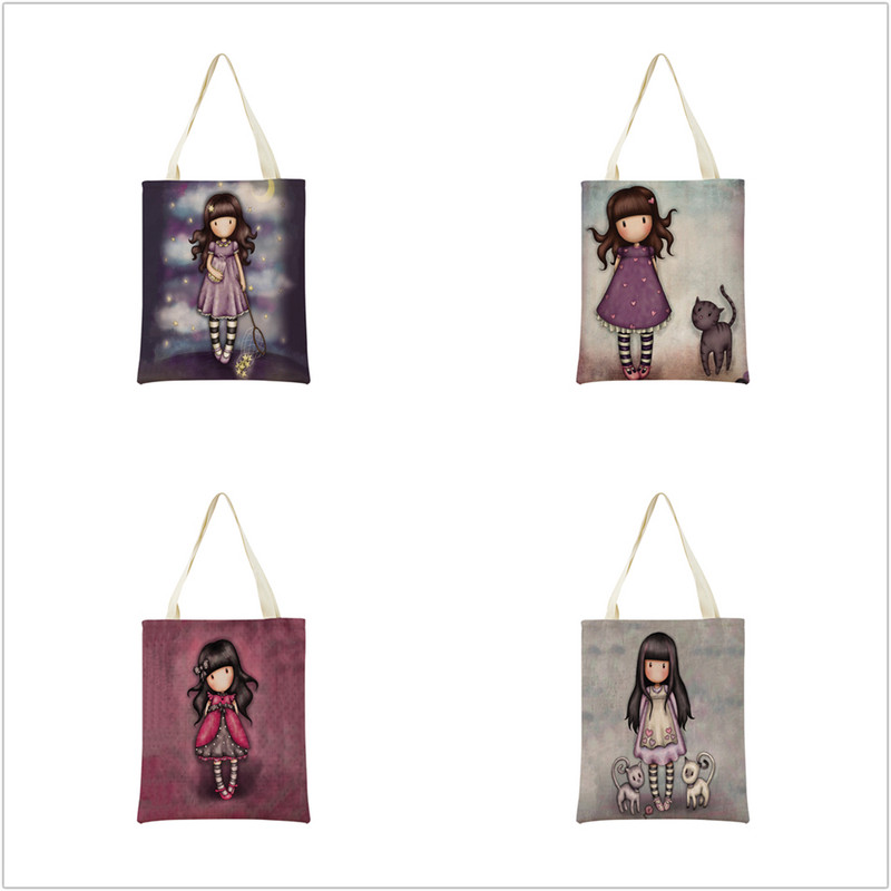 Сладко, прекрасно малко момиче Пазарска чанта с двустранен печат Сгъваема екологична чанта Студентска дамска преносима чанта на открито