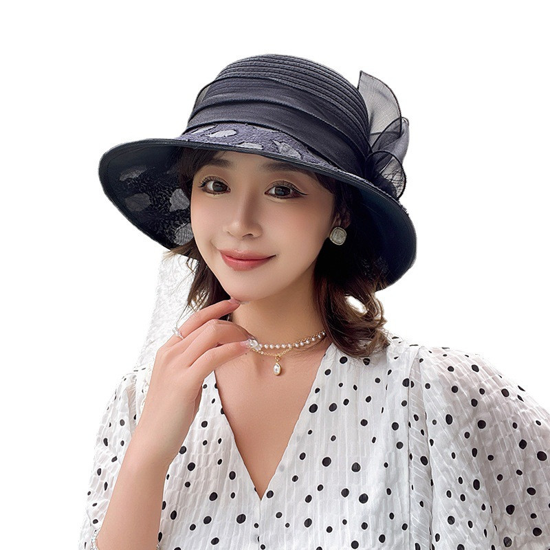Нова мода Ladies Fascinators Millinery Church Hat Elegant Bow Wide Brim Bucket Hats Fedora Дамска лятна сгъваема шапка за слънце Подарък