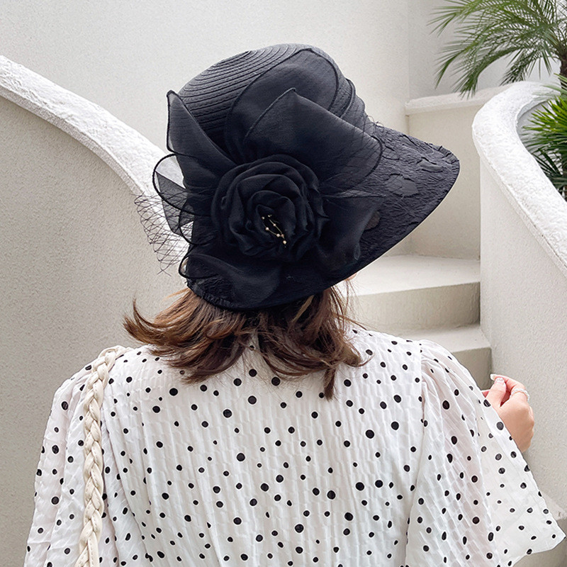 Нова мода Ladies Fascinators Millinery Church Hat Elegant Bow Wide Brim Bucket Hats Fedora Дамска лятна сгъваема шапка за слънце Подарък