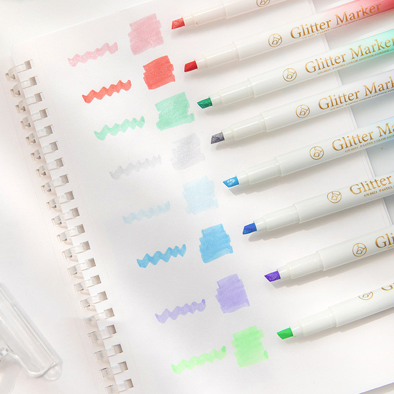 1 бр. Блестящ маркер с пастелни цветове Bling Метален хайлайтър за рисуване Живопис Художествени училищни пособия F7203