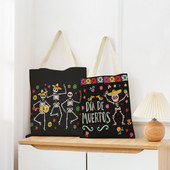 Mexico Day Of The Dead Пазарска чанта Dia De Muertos Двустранно отпечатан череп Сгъваема ръчна чанта Преносима удобна чантичка за съхранение