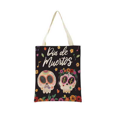 Mexico Day Of The Dead Пазарска чанта Dia De Muertos Двустранно отпечатан череп Сгъваема ръчна чанта Преносима удобна чантичка за съхранение