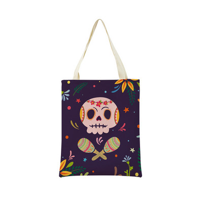 Mexico Day Of The Dead Пазарска чанта Dia De Muertos Двустранно отпечатан череп Сгъваема ръчна чанта Преносима удобна чантичка за съхранение